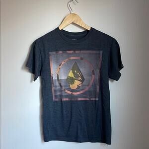 Volcom Charcoal Gray Short Sleeve Tee with Artistic Graphic